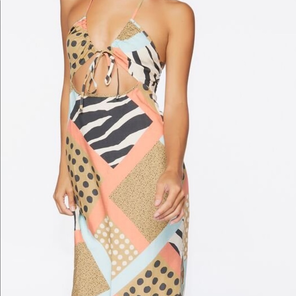 Zebra Patternblock Halter MIDI Dress